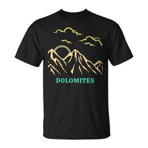 T-shirt Dolomites Mountains Sunset pour adulte, unisexe, imprimé noir et or - Product Image 2