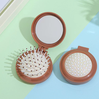 Miroir de voyage rond pliable, mini peigne de poche compact, brosse démêlante anti-casse pour femmes et filles avec miroir intégré