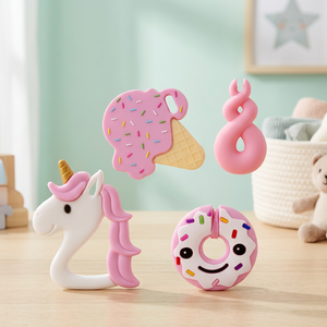 Mordedores de Silicona Suave para Bebés, con Forma de Unicornio, Helado y Donut, Masticables, No Tóxicos, Libres de BPA, Grado Alimenticio, 0-24 Meses, Unisex - Product Image 3