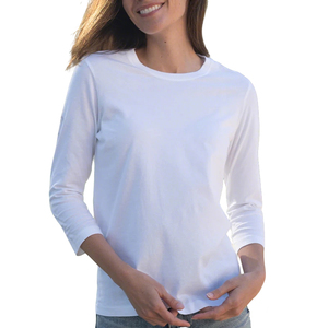 <span class=keywords><strong>Camisetas</strong></span> de Jersey 100% Algodón para <span class=keywords><strong>Mujer</strong></span>, <span class=keywords><strong>Manga</strong></span> 3/4, Cuello Redondo, Fabricante Mayorista, <span class=keywords><strong>Camisetas</strong></span> Básicas Casuales de Alta Calidad Personalizadas para <span class=keywords><strong>Mujer</strong></span> - Product Image 1