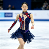 Costume de patinage artistique bleu marine et rouge, maille à manches longues, col montant, dos ouvert, robe ornée de strass pour enfants et filles, scène