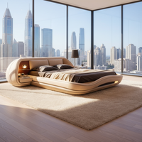 Modernes LED-Verstellbares Lederbett mit Luxuriösem Polster und Großem Weichem Kopfteil, Ambiente-Beleuchtung, Schlafzimmer-Möbelset