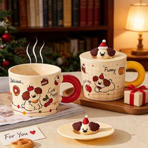 Cerouky Cartoon Dog Mug With Lid Heat Resistant <b>Ceramic</b> <b>Cup</b> For Couple Breakfast Gift - Product Image 1