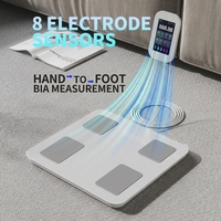 Balance connectée Leaone 8 électrodes pour la composition corporelle, capacité 180 kg, utilisation en salle de bain, suivi par bio-impédance, 30 rapports de données, compatible application
