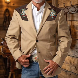 Blazer décontracté pour hommes, style vintage aztèque western, à simple boutonnage, double bouton, col cranté, en polyester, vente en gros - Product Image 3