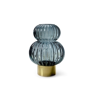 Lampada LED Lumia in Vetro Blu con Base in Metallo Dorato 17,5 x 24,5 Cm Luce Candela Senza Fiamma - Product Image 1