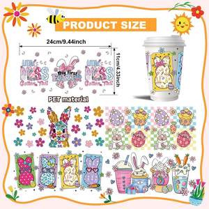Autocollants personnalisés colorés pour gobelets en verre de 16 oz, motif lapin, œuf de Pâques, floral, dessin animé, imperméables et résistants aux UV, pour transferts sur verre et eau - Product Image 2