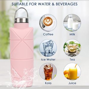 Bouteille pliable en <span class=keywords><strong>silicone</strong></span> de qualité alimentaire 700 ml, bouteille d'eau pliable en <span class=keywords><strong>silicone</strong></span> pour les voyages, le camping et les sports - Product Image 6
