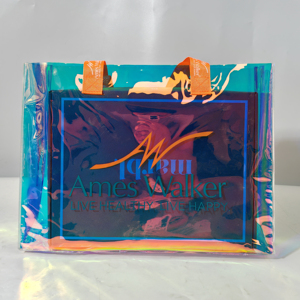 Sac fourre-tout en PVC holographique, sac <span class=keywords><strong>cadeau</strong></span> <span class=keywords><strong>transparent</strong></span> brillant avec poignée, logo personnalisé pour les fêtes, les mariages et les utilisations promotionnelles - Product Image 2