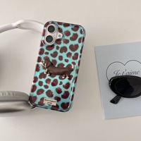 IVANHOE marron bleu imprimé léopard mignon chien saucisse 3D adapté pour iPhone 16 15 14 13 12 Pro Max coque de téléphone couverture arrière