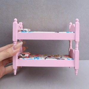 Meubles miniatures en bois <span class=keywords><strong>pour</strong></span> <span class=keywords><strong>maison</strong></span> <span class=keywords><strong>de</strong></span> poupée 1:12, modèle <span class=keywords><strong>de</strong></span> chambre d'enfant, lit superposé rose à deux étages - Product Image 2