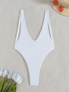 Luxe chine <span class=keywords><strong>Bikini</strong></span> nuit décolleté en V petit blanc Sexy Monokini <span class=keywords><strong>sans</strong></span> rembourrage une pièce maillots de bain pour les femmes - Product Image 3