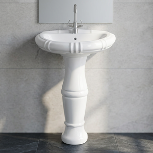 Meilleure Vente : Ensemble Lavabo Rond en Céramique avec Piédestal pour Salle de Bain, Articles Sanitaires en Porcelaine pour la Maison - Product Image 5