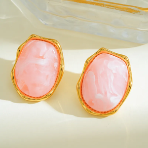 Boucles d'oreilles géométriques en résine plaquées or 18 carats, en acier inoxydable 304, style minimaliste, décontracté et simple, parfaites pour les femmes, à porter au quotidien, élégantes - Product Image 5