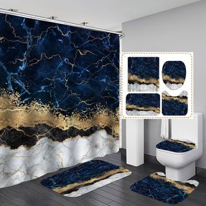 Juego de Cortinas de Ducha de Lujo con Lámina Dorada de Mármol, 4 Piezas, Cortina de Baño Impermeable de Poliéster, Impresión Personalizada, Decoración de Baño Moderna - Product Image 2