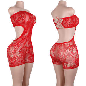 Mono de malla elástico con tiras, estilo lencería sexy, para salón de baile, disfraz de stripper, ropa atrevida de diseñador para escenario, con estampado flocado - Product Image 3