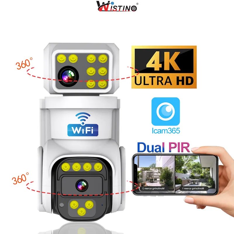 Wistino 4K Ultra HD Dual Lens Wireless Network Camera Motion Detection Alarm Color Night Vision WiFi Security Camera