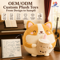 Boneka Corgi Kustom Warna Cokelat Muda 26cm Boba Tea Kawaii Isi Kapas PP Produsen Boneka OEM untuk Pasar