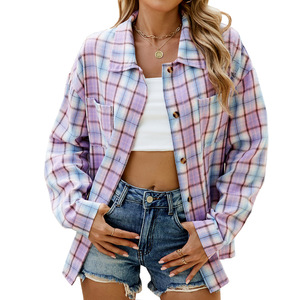 <span class=keywords><strong>Camicia</strong></span> a <span class=keywords><strong>quadri</strong></span> da <span class=keywords><strong>donna</strong></span> autunno inverno per l'Europa degli Stati Uniti commercio estero transfrontaliero manica lunga con bottone con risvolto - Product Image 5