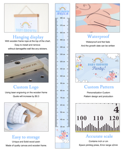 Tableau de croissance personnalisable pour enfants à suspendre, barre en bois de 1,6 m, toile décorative murale, impression à l'encre écologique Epson, longueur personnalisée, emballage OEM - Product Image 5