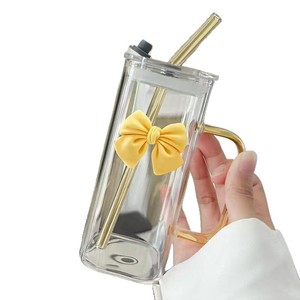 Vaso <span class=keywords><strong>de</strong></span> Vidrio Cuadrado Transparente Simple con Asa <span class=keywords><strong>de</strong></span> Lazo, Resistente al Calor para Café y Bebidas Lácteas - Product Image 5