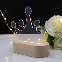 Couronne Acrylique Veilleuse Blanc Ellipse Bois Lumière Base RGB 7 Couleur Changeante Led Lampe pour DIY