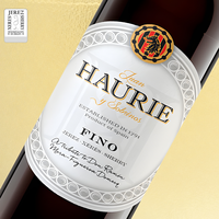 Vino Sherry FINO HAURIE Hecho en España, 750 ml, Muy Brillante y Transparente, Sherry Biológico Añejado, Vino Fortificado
