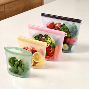 Magnetic <b>Reusable</b> Eco-Friendly Minimalist Square Folding Multifunction Silicone <b>Food</b> Storage Bag <b>Pouch</b> <b>Food</b> Grade Safe Platinum - Product Image 1