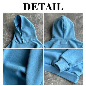 Sudadera con capucha personalizada de algodón grueso con estampado puff para hombre, estilo oversize, streetwear, gráfico azul, hombros caídos, corte holgado, tipo pullover - Product Image 6