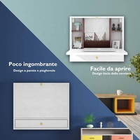 Petite table de bureau pliante murale flottante en bois blanche pour ordinateur portable