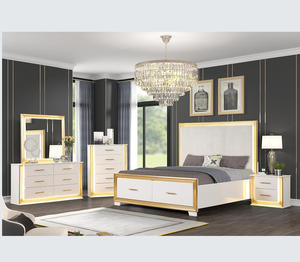 Contemporary Style 5PC Queen Bedroom Set with Adjustable <b>Convertible</b> <b>Bed</b> Wood & Gold Finish - Product Image 1