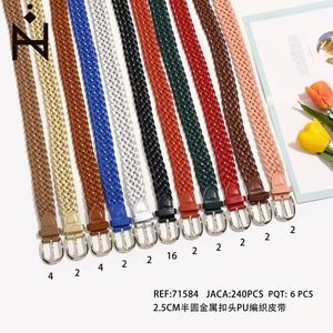 Cinture in pelle intrecciata PU da 2,5 cm con fibbia semicircolare in metallo, cintura alla moda per uomo e donna - Product Image 3