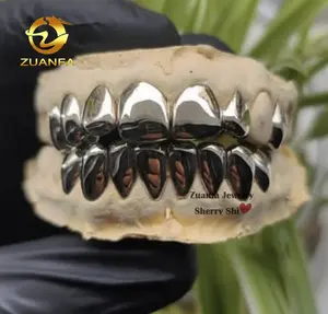 Zuanfa Jewelry Hip Hop Plain Design 925 Silver 10k 14k 18k Gold Teeth Custom Grillz