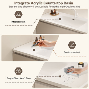 Mueble de Baño Moderno Minimalista con Lavabo Simple/Doble de 36-92 Pulgadas, Mueble de Baño Flotante con Espejo LED Inteligente Antivaho - Product Image 4