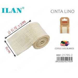 ริบบิ้นผ้าลินิน Ilan สีขาว ขนาด 6 ซม. x 2 ม. สำหรับงานประดิษฐ์และตกแต่ง - Product Image 1
