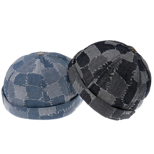 Skull <b>Sailor</b> Rolled Cuff Retro Brimless Baseball <b>Hat</b> Plaid Two Tone Brimless <b>Hat</b> Cheap Washed Blue Denim Brimless <b>Hat</b> - Product Image 3