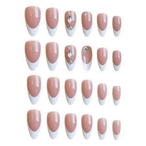 Uñas Postizas de Lujo, Largas y Cuadradas, <span class=keywords><strong>con</strong></span> Punta <span class=keywords><strong>Francesa</strong></span>, Reutilizables, <span class=keywords><strong>con</strong></span> Cristales Rosados y Diamantes de Imitación - Product Image 6