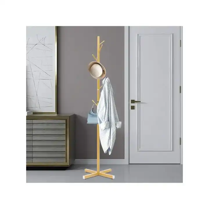 Simple Gold Metal Tree-Shaped Coat Rack Stand 7 Hooks Freestanding Floor Standing Garment Organizer for Home Commercial Use