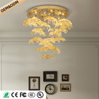 Lustre en verre artistique haut de gamme en forme de feuille, avec plaque de plafond ronde dorée, luminaire suspendu design, fleur artistique, pour salon