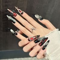 Faux ongles gothiques peints à la main, couvrance totale, design personnalisé disponible