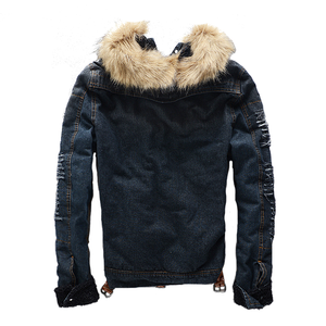 mens black denim jacket with fur collar