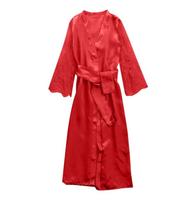 Robe longue en satin de soie et dentelle pour femme, col en V, ceinturée, manches longues évasées, respirante, douce, élégante, pour l'été, tenue de mariée, de mariage, de détente ou pyjama, personnalisable pour femme