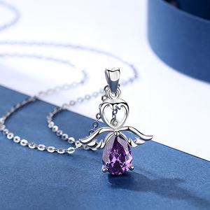 Collar de Plata de Ley 925 Merryshine con Alas de Cristal Morado y Ángel Guardián para Mujer - Product Image 4