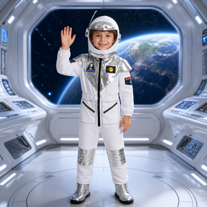 Disfraz de Astronauta Espacial para Niños, Traje Plateado con Capucha de Casco y Cremallera Frontal, para Halloween, <span class=keywords><strong>Cosplay</strong></span> y Fiestas - Product Image 1
