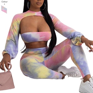 Athleisure Gym Clothes Women 3PCS <strong>Tie</strong> <strong>Dye</strong> <strong>Set</strong> Sexy Tracksuit <strong>Set</strong> - Product Image 1