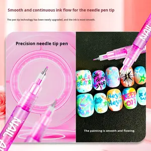 Ensemble de stylos pour nail art en plastique coloré DIY avec plaque à ongles, dessin au trait, pointillage, peinture acrylique, stylo <span class=keywords><strong>liner</strong></span> et colle - Product Image 4