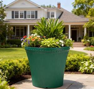 ऊर्ध्वाधर रिबन pp planter चमकदार फिनिश क्लासिक क्लासिक फूल के बर्तन घर और बगीचे के लिए जल निकासी छेद के साथ - Product Image 2