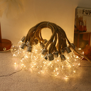 Guirlande lumineuse à <span class=keywords><strong>LED</strong></span> <span class=keywords><strong>avec</strong></span> corde de chanvre vintage Imperméable à l'eau Design extérieur Ampoules incassables Lumière décorative Lumières de Noël pour arbre - Product Image 1