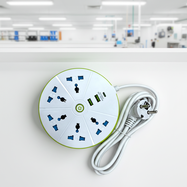 Round Universal Power Strip 6 Multi AC Sockets 3 Ports USB+Type C Extension Cord Custom Plug Desktop Portable Power Socket