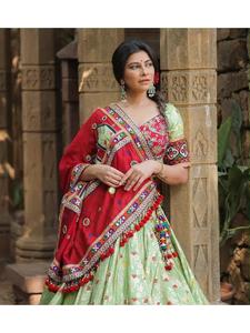 Designer Heavy Muslin Cotton Digital Print <b>Lehenga</b> Choli Dupatta Set Featuring Real Mirror Work for <b>Women</b> Festive Celebration - Product Image 3